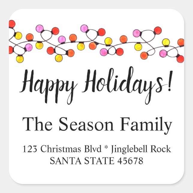 Happy Holidays Christmas Tree Lights Envelope seal (Front)