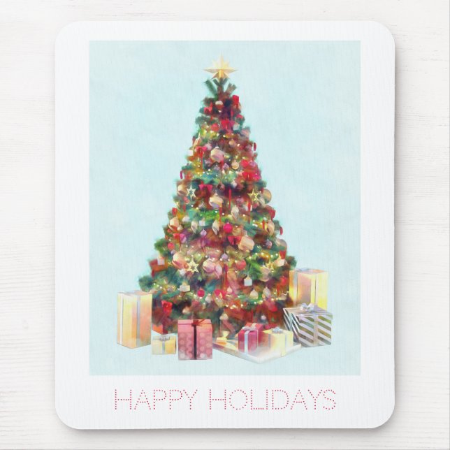 Happy Holidays. Christmas Tree Mouse Pad (Front)
