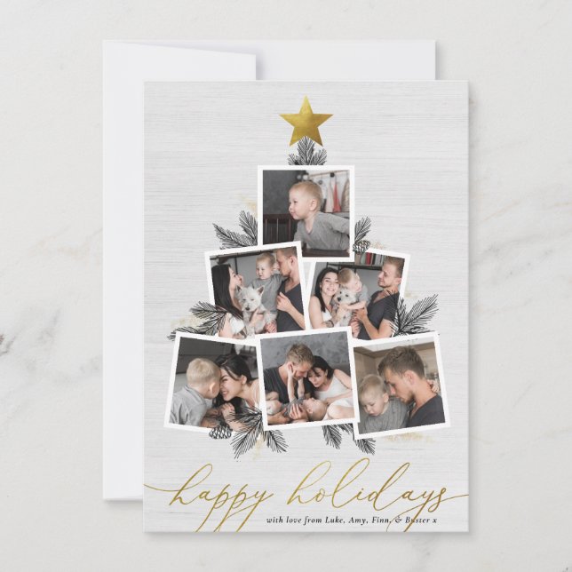 Happy Holidays | Christmas Tree Photo Collage Holiday Card (Front)