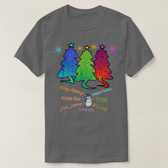 Happy Holidays Christmas Trees Funny Pets Multiple T-Shirt (Design Front)