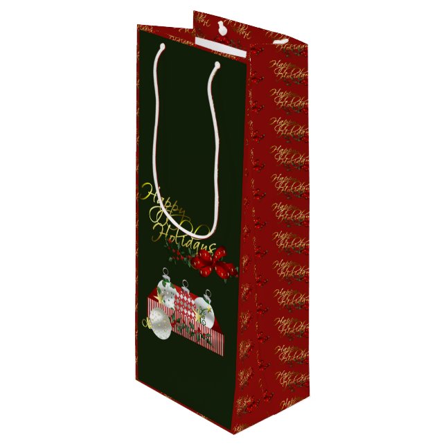 Happy Holidays Christmas Wine Gift Bag (Front Angled)