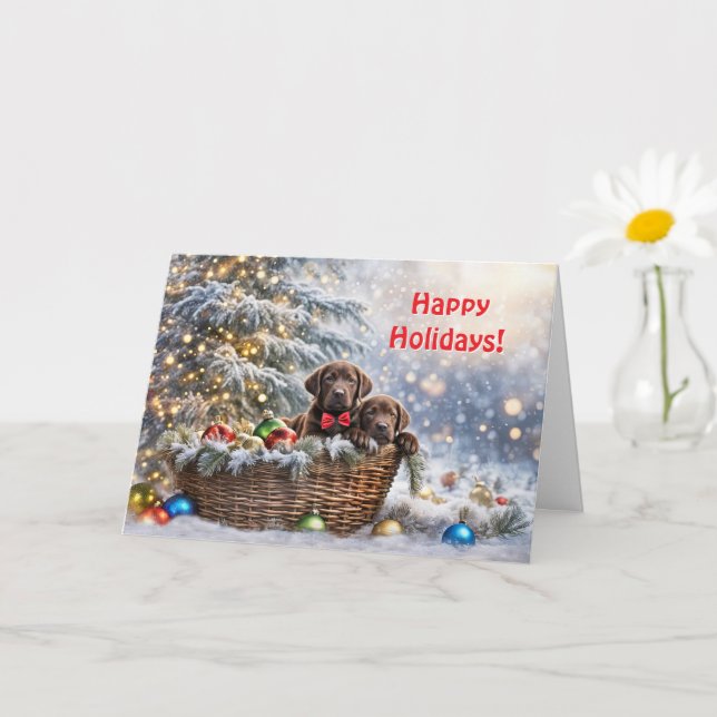 Happy Holidays Christmas with Chocolate Labrador  Card (Small Plant)