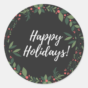 Happy Holidays Christmas Wreath Classic Round Sticker