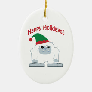 Happy Holidays! Christmas Yeti Ceramic Ornament
