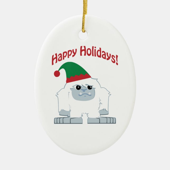 Happy Holidays! Christmas Yeti Ceramic Ornament (Front)