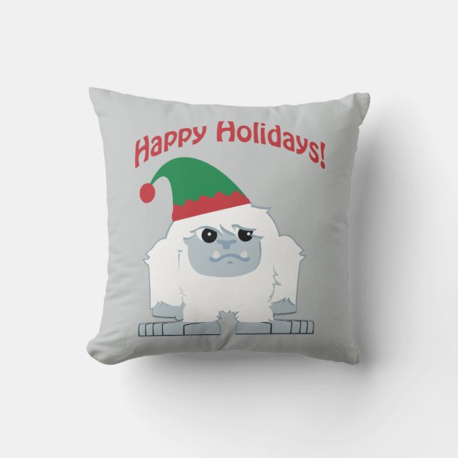 Happy Holidays! Christmas Yeti Throw Pillow (Front)
