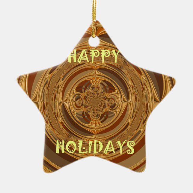 Happy Holidays Circle Art Print/Design Ceramic Ornament (Front)