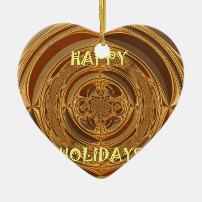 Happy Holidays Circle Art Print/Design Ceramic Ornament (Front)