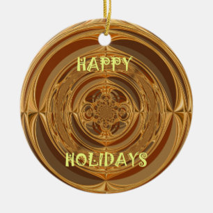 Happy Holidays Circle Art Print/Design Ceramic Ornament