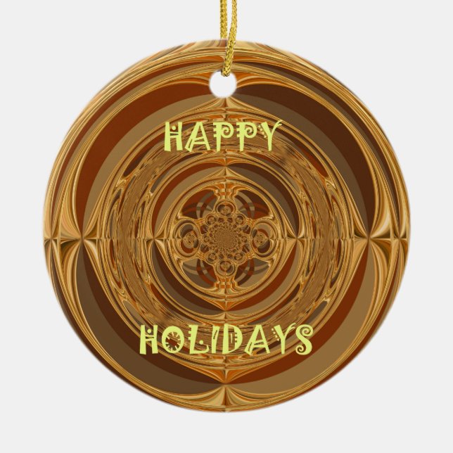 Happy Holidays Circle Art Print/Design Ceramic Ornament (Front)