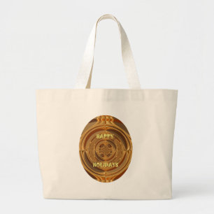 Happy Holidays Circle Art Print/Design Large Tote Bag
