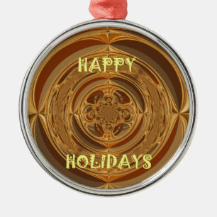 Happy Holidays Circle Art Print/Design Metal Ornament