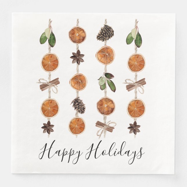 Happy Holidays Citrus Garland Holiday Napkin (Front)