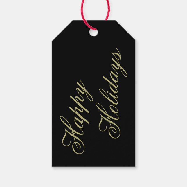 Happy Holidays Classic black and gold gift tag (Front)