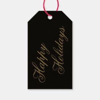 Happy Holidays Classic black and gold gift tag