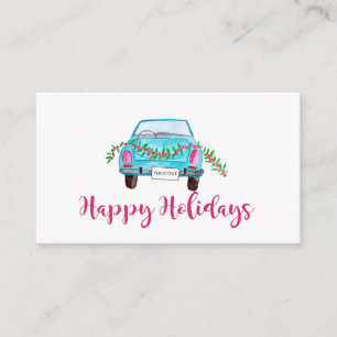 Happy Holidays Classic Car Watercolor Enclosure Card