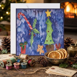 Happy Holidays Classic Christmas Icons Watercolor Card