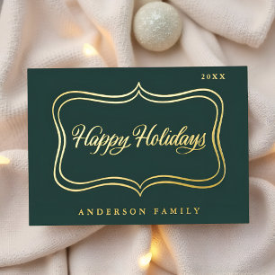 Happy Holidays Classic Gold Frame Foil Holiday Card