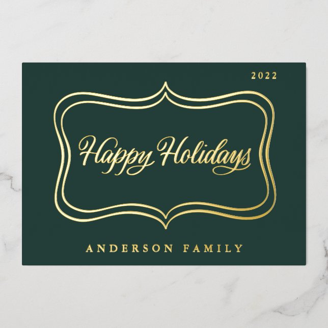 Happy Holidays Classic Gold Frame Foil Holiday Card (Front)