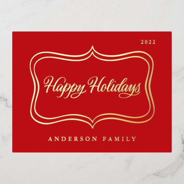 Happy Holidays Classic Gold Frame Foil Holiday Postcard (Front)