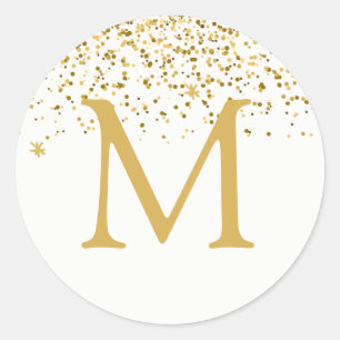 Happy Holidays Classic Gold Glitter Monogram Round Sticker