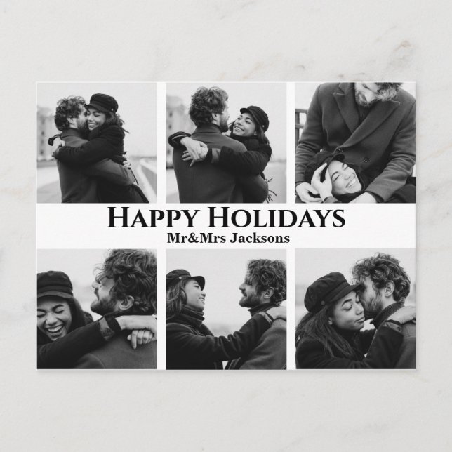 happy holidays,classic script,wedding six photos postcard (Front)