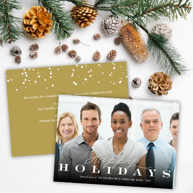 Happy Holidays Classic Typography Photo Corporate Holiday Card (Creator Uploaded)