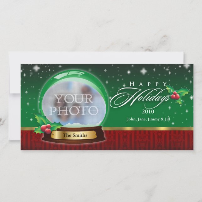 Happy Holidays Clear  Snow Globe Customizable Holiday Card (Front)