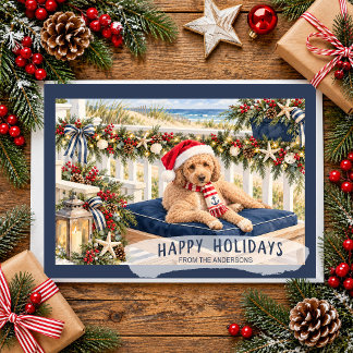 Happy Holidays Coastal Goldendoodle Christmas Holiday Card