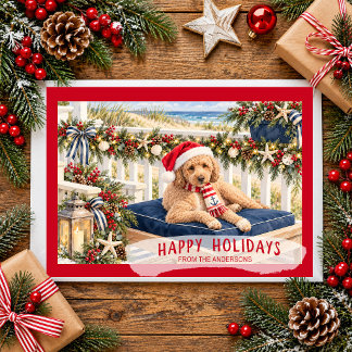 Happy Holidays Coastal Goldendoodle Christmas Holiday Card