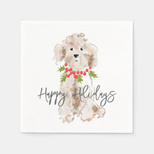 Happy Holidays Cockapoo Dog Christmas Festive Napkin
