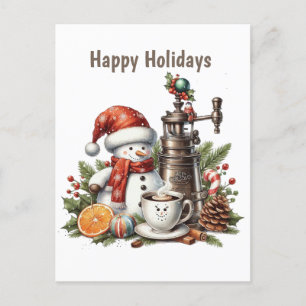 Happy Holidays coffee snowman Holiday Postcard