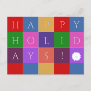 HAPPY HOLIDAYS COLORFUL GEOMETRIC BUSINESS LOGO HOLIDAY POSTCARD