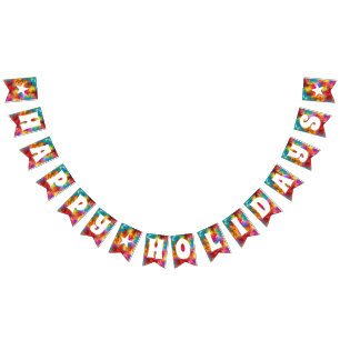HAPPY HOLIDAYS COLORFUL RAINBOW BUNTING FLAGS