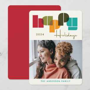 Happy Holidays Colourful Bold Typography Photo Holiday Card