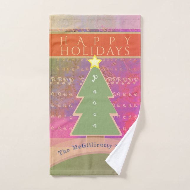 "Happy Holidays" Colourful Custom Name Hand Towel (Hand Towel)