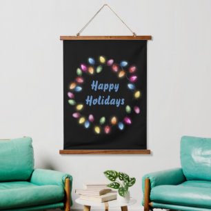 Happy Holidays Colourful & Festive Christmas Light Hanging Tapestry