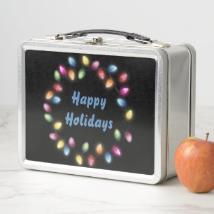 Happy Holidays Colourful & Festive Christmas Light Metal Lunch Box