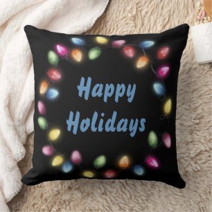Happy Holidays Colourful & Festive Christmas Light Throw Pillow