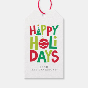 Happy holidays colourful gift tag