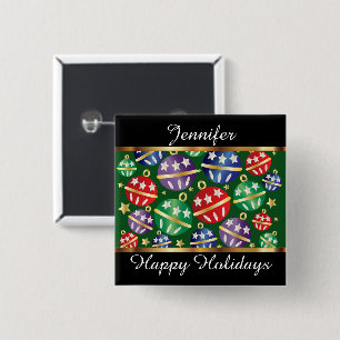 Happy Holidays Colourful Ornaments Personalize 2 Inch Square Button