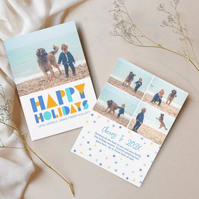 Happy Holidays Colourful Photo Collage Holiday Car (Happy Holidays Confetti 5 Photo Greeting Card)