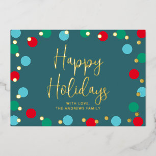Happy Holidays Colourful Teal Gold Foil Holiday Card