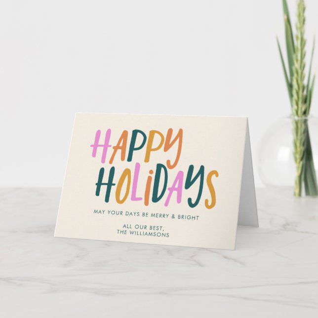 Happy Holidays | Colourful Typography Personalized Card (Front)
