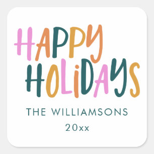 Happy Holidays Colourful Typography Personalized Square Sticker