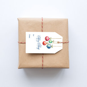 Happy Holidays Colourful Watercolor Ornaments Gift Tags