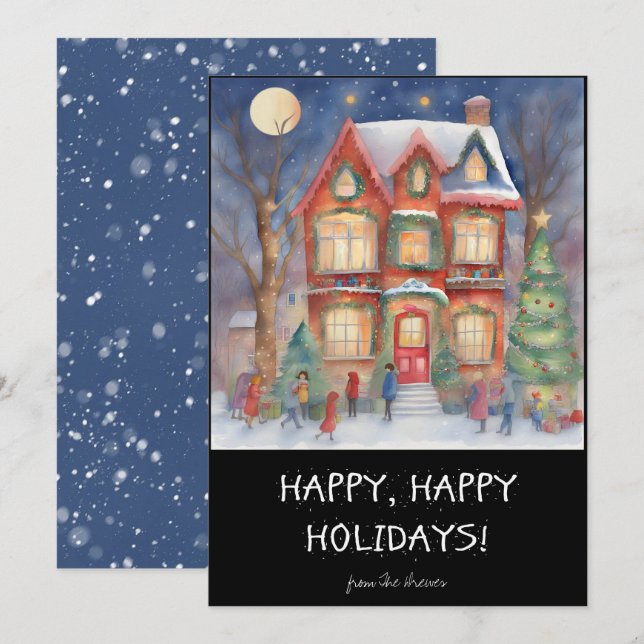 Happy Holidays Colourful Winter Shopping Scene Holiday Card (Front/Back)