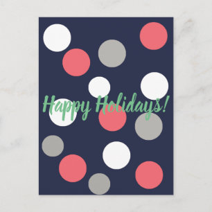 Happy Holidays Coral White Grey Balls Postcard