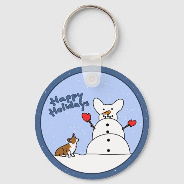 Happy Holidays Corgi Keychain (Front)