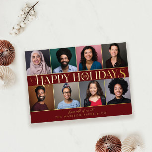 Happy Holidays Corp Team Business Photos & Logo Foil Holiday Card